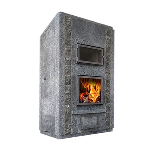 Теплонакопительная печь-камин с плитой и облицовкой из серпентинита Talkorus Nasto 20/1840 R-80 BD 40мм