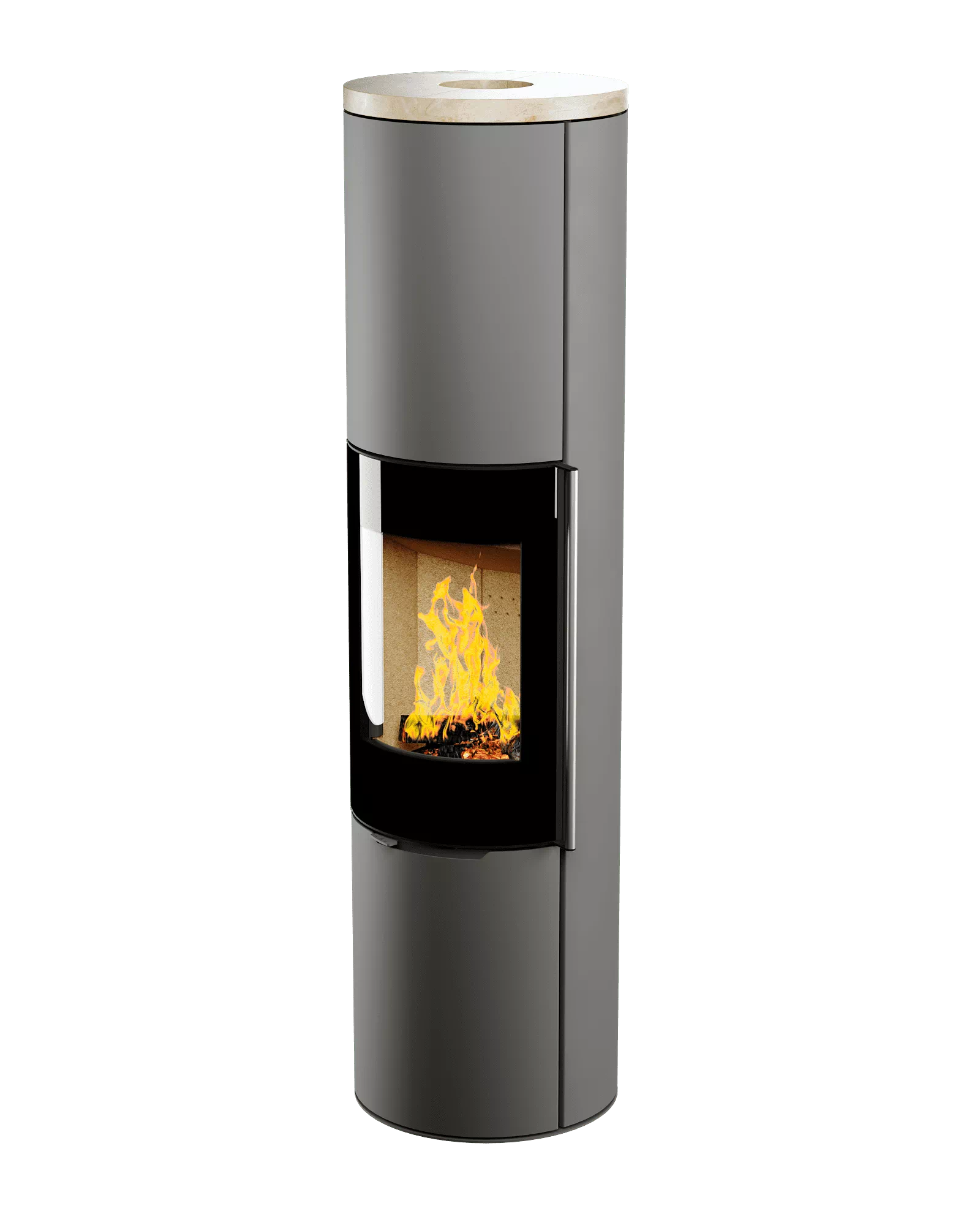 Печь-камин с крышкой из камня Крема Беж и радиусным стеклом Astov R R1.0 XXXL купить в Санкт-Петербурге