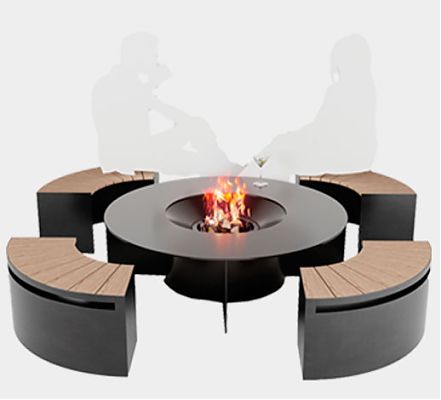 Ландшафтный камин-стол газовый круглый из кортен-стали с регулировкой высоты огня LOUNGE OpenFire