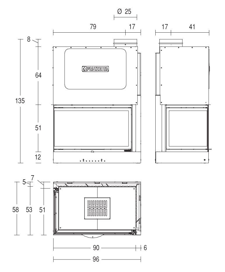Каминная топка угловая со стеклом слева Piazzetta MA 283 SL DX