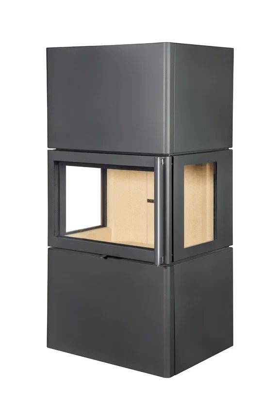 Печь-камин пристенный черный с панорамным стеклом Экокамин Крит KK004