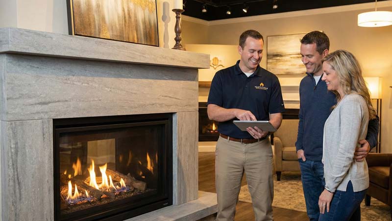 Консультация эксперта по выбору камина в выставочном зале