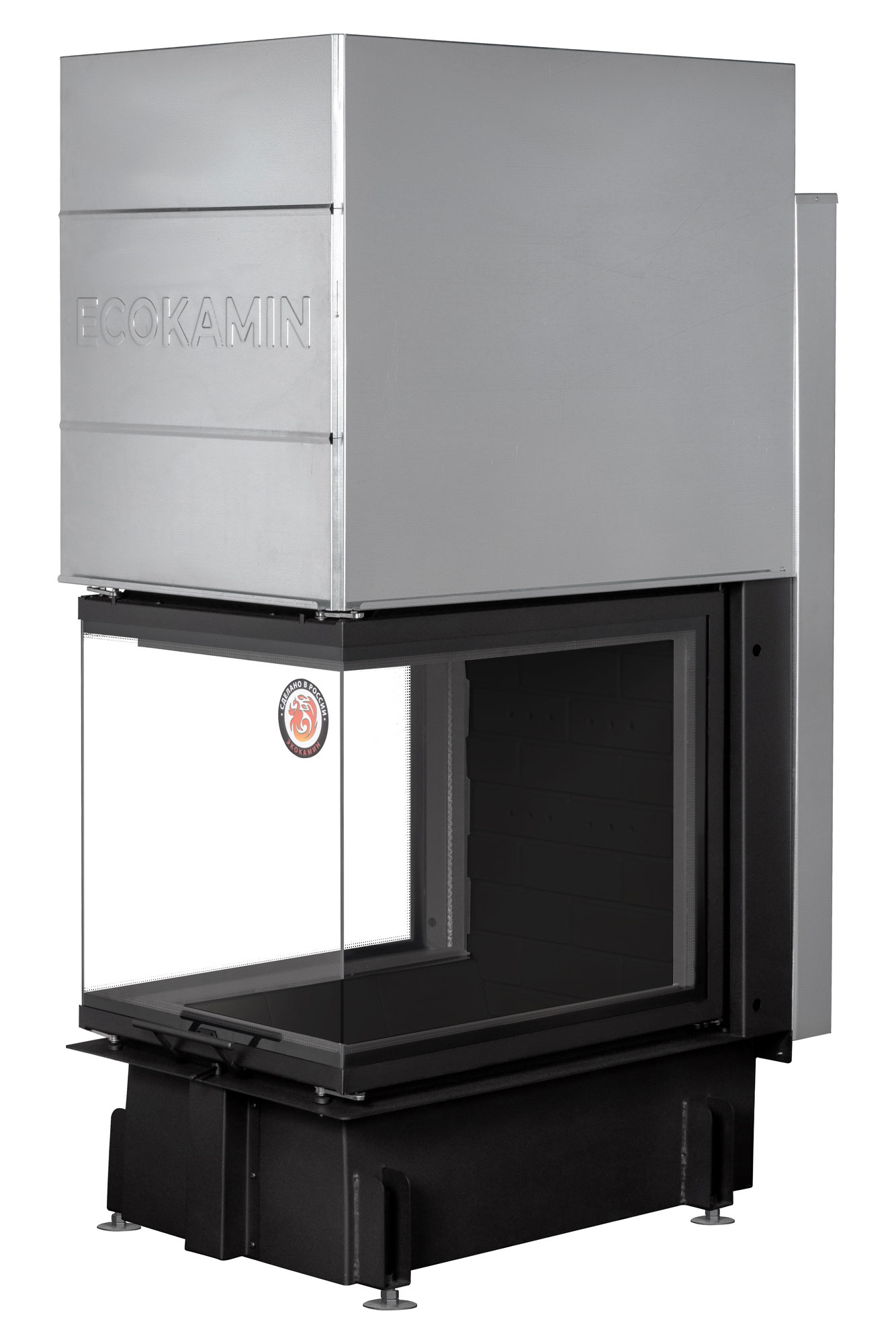 Каминная топка трехсторонняя с подовым горением и черной шамотной футеровкой Экокамин Дельта 700PB купить в Санкт-Петербурге