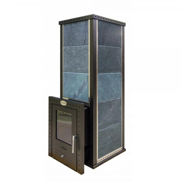 Печь для бани дровяная с выносом туннеля и облицовкой серпентинитом Klover KLV RT 50-RV