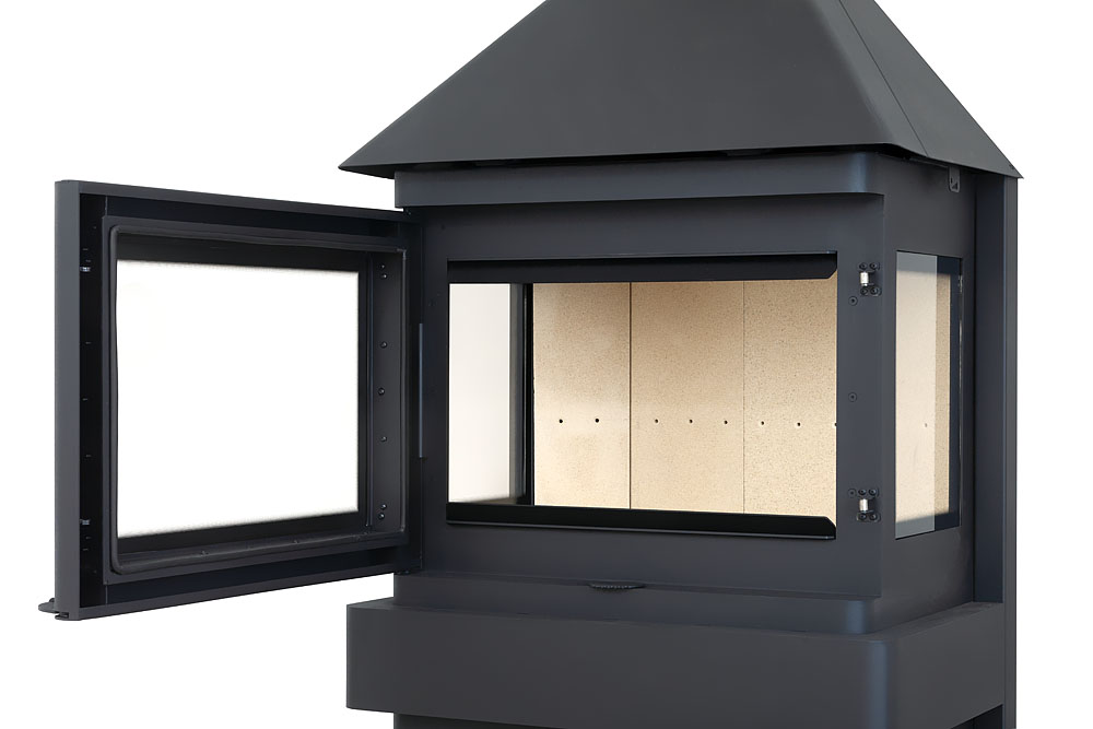 Камин пристенный с панорамным стеклом черный ЭкоКамин Прага PK001