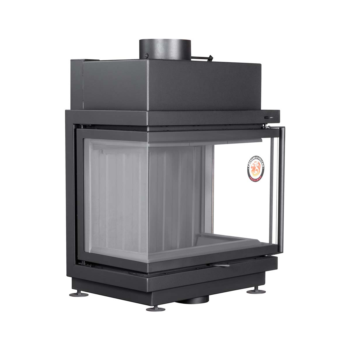 Каминная топка с тремя стеклами и черным шамотом Экокамин Альфа 700