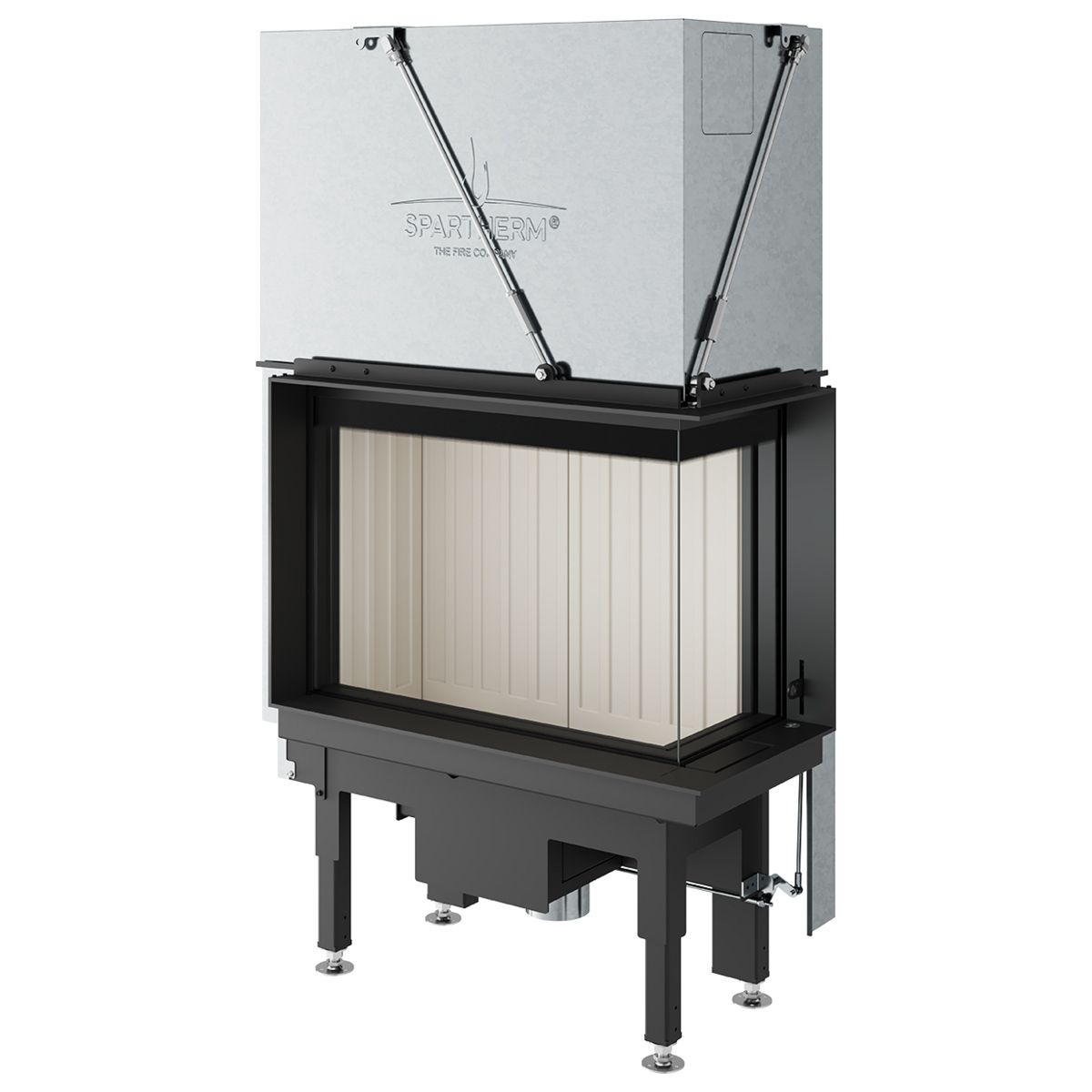 Каминная топка с угловым стеклом и системой двойного сгорания Spartherm Lean 2R-70H
