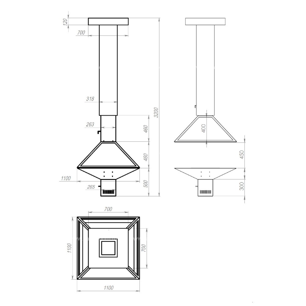 Камин центральный с электроподъемником колпака OpenFire 63609