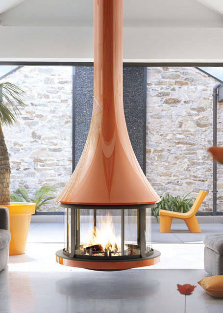 Камин центральный подвесной с панорамным стеклом и дровяным отоплением Bordelet Zelia 908