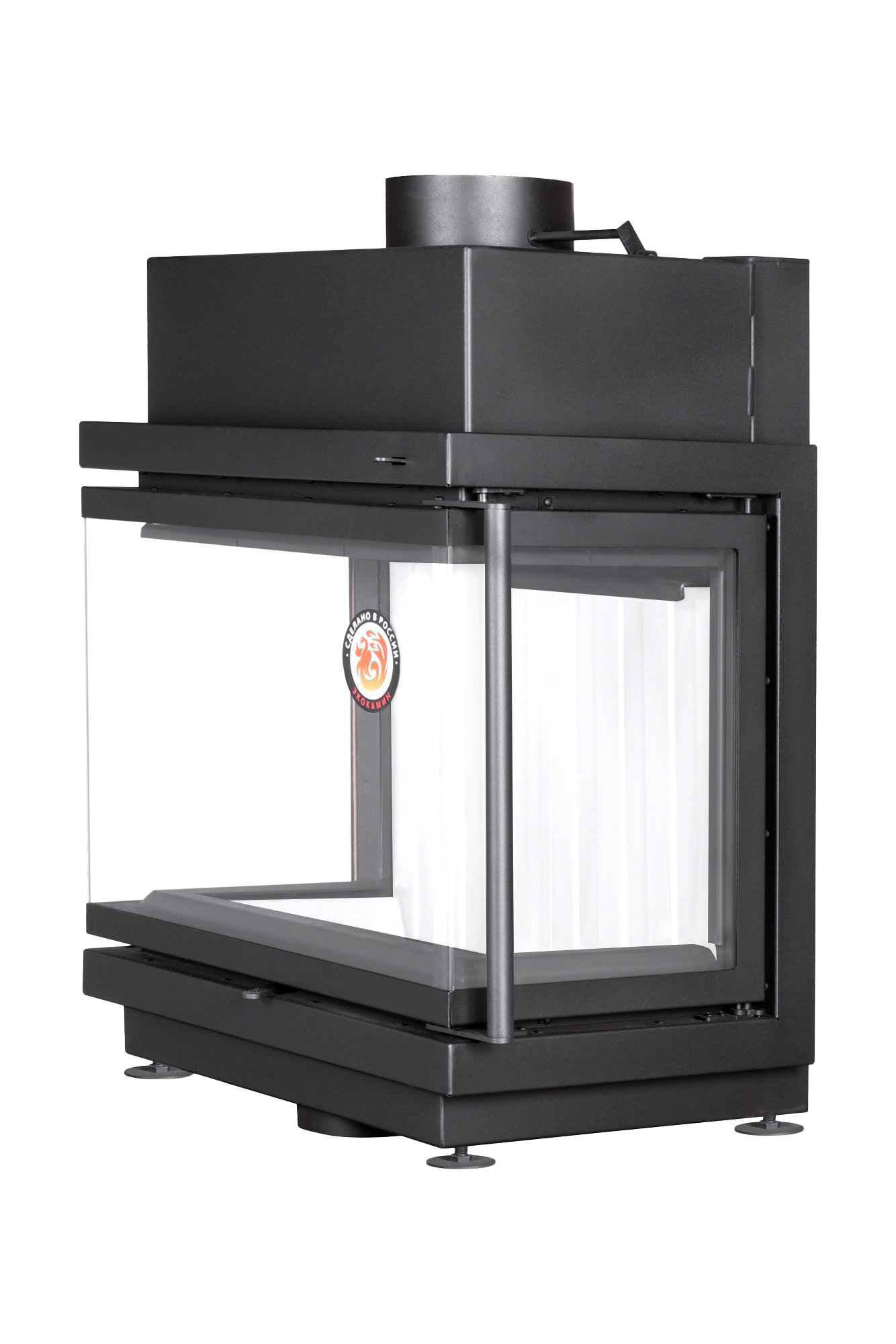 Каминная топка трехсторонняя черный шамот Экокамин Альфа 700 три стекла ТА700-3G