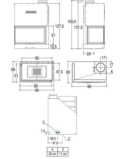 Каминная топка угловая с двумя стеклами Piazzetta MA 283 D/S SL