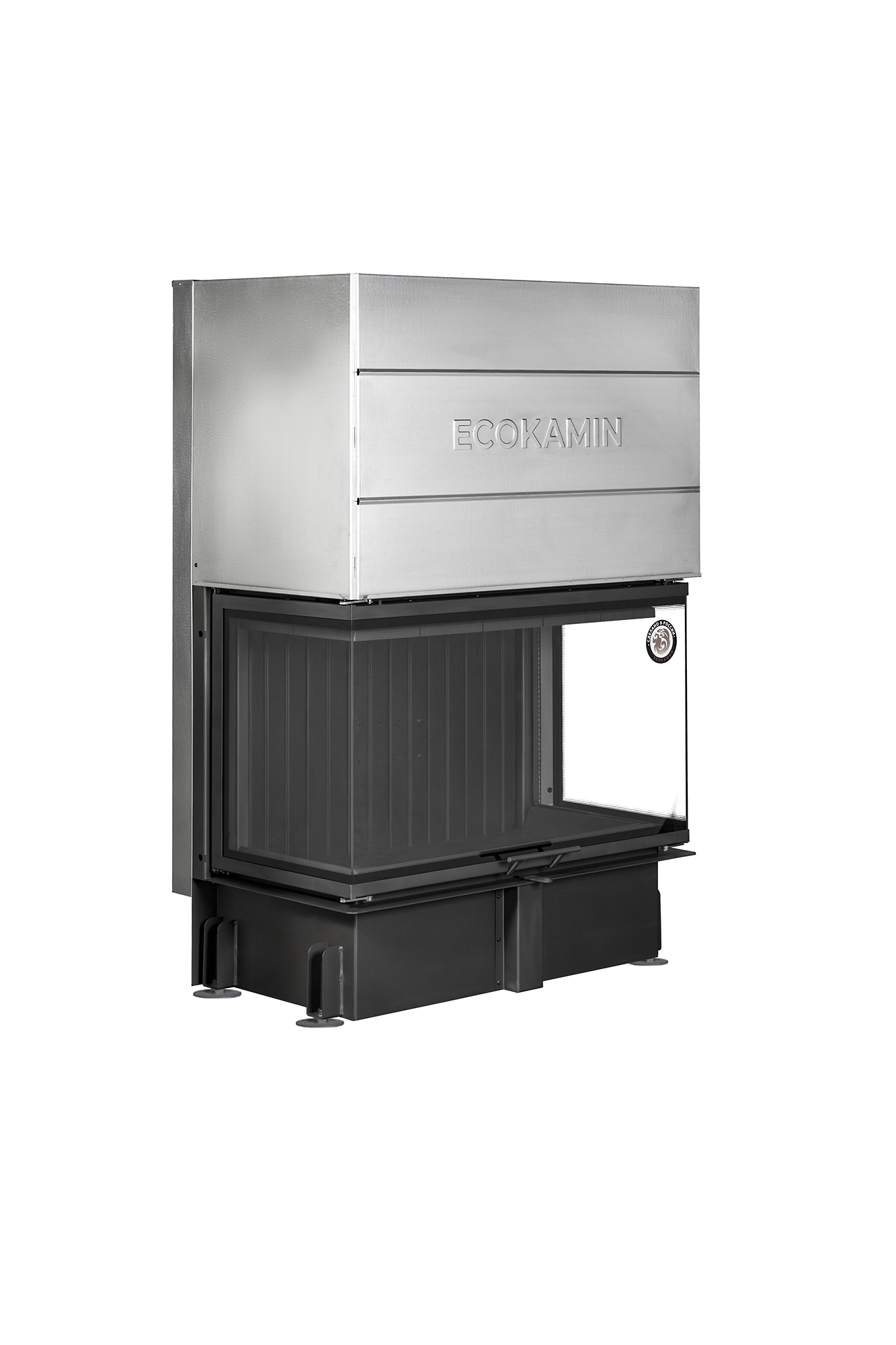 Каминная топка пристенная с тремя стеклами и черным шамотом EcoKamin Дельта 1000BV