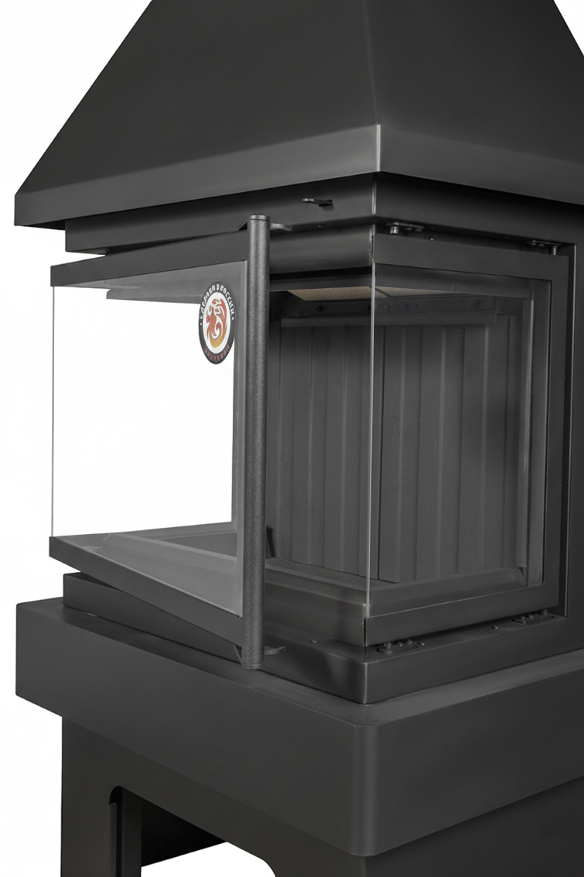 Камин пристенный с панорамным стеклом черный ЭкоКамин Прага PK001