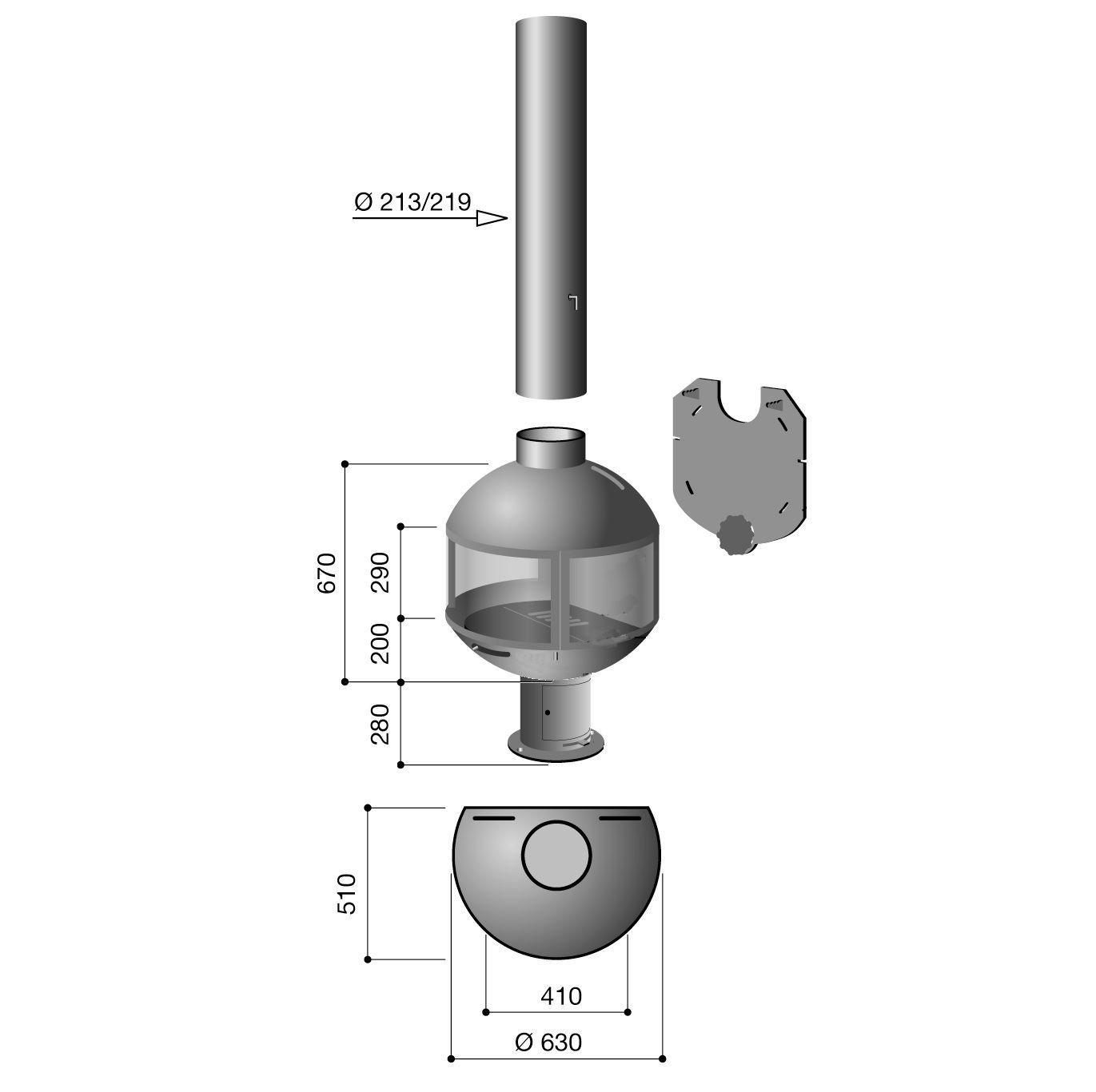 Камин пристенный подвесной с панорамным стеклом Focus Edofocus 631