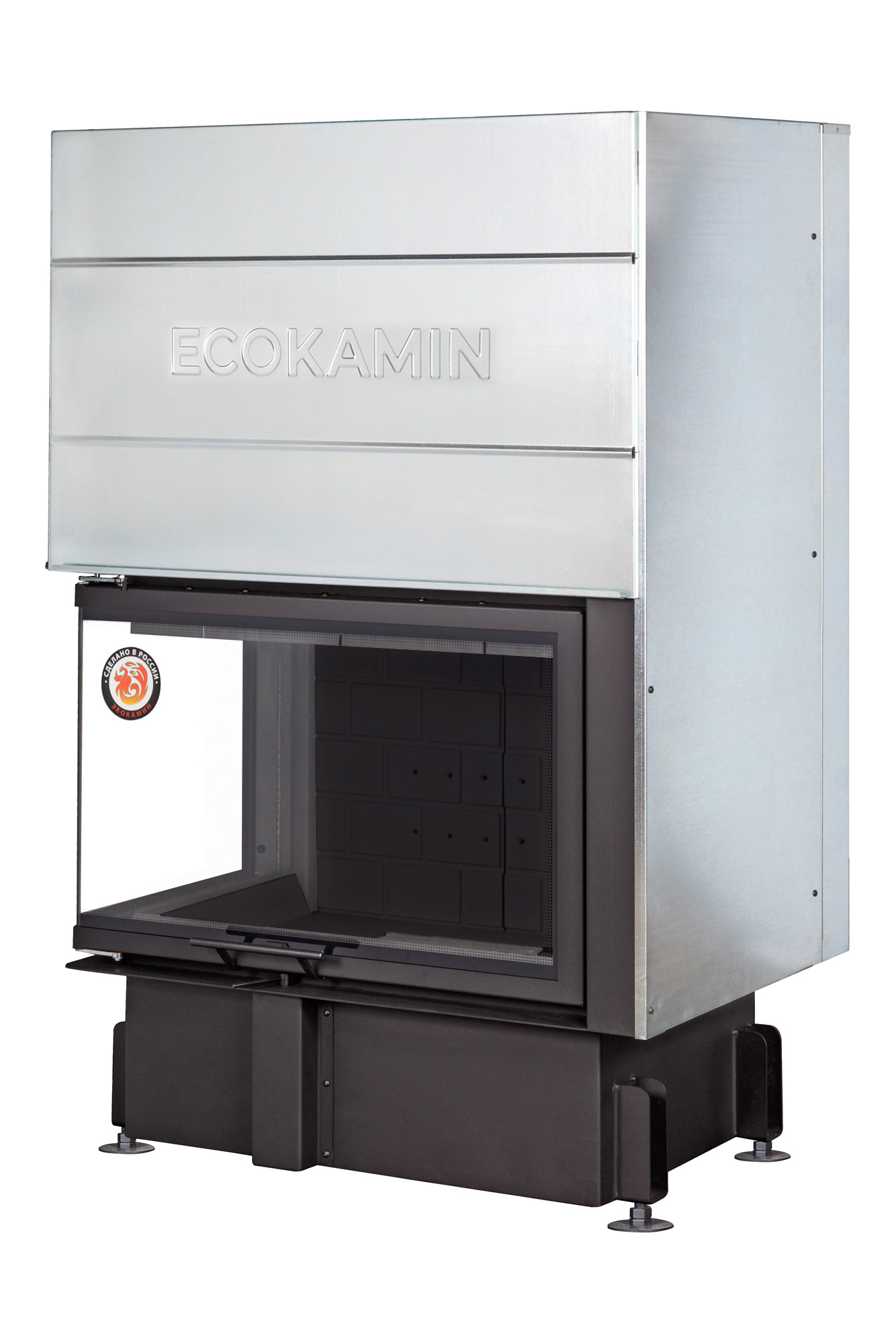 Каминная топка с угловым стеклом и черным шамотом EcoKamin Дельта 800LB