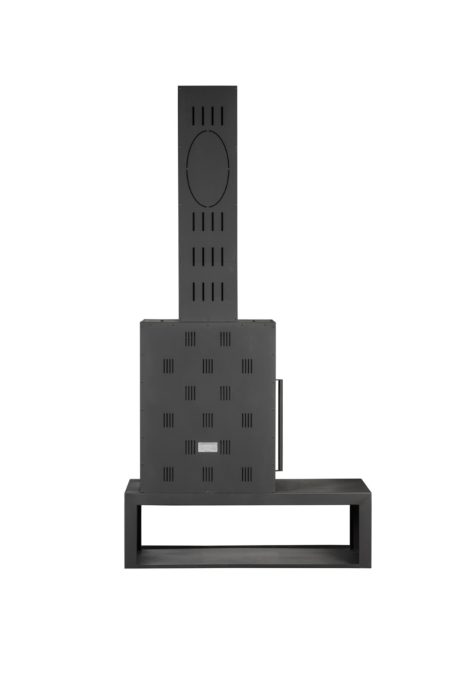 Камин пристенный с дровником черный Экокамин Мадрид Гигант справа