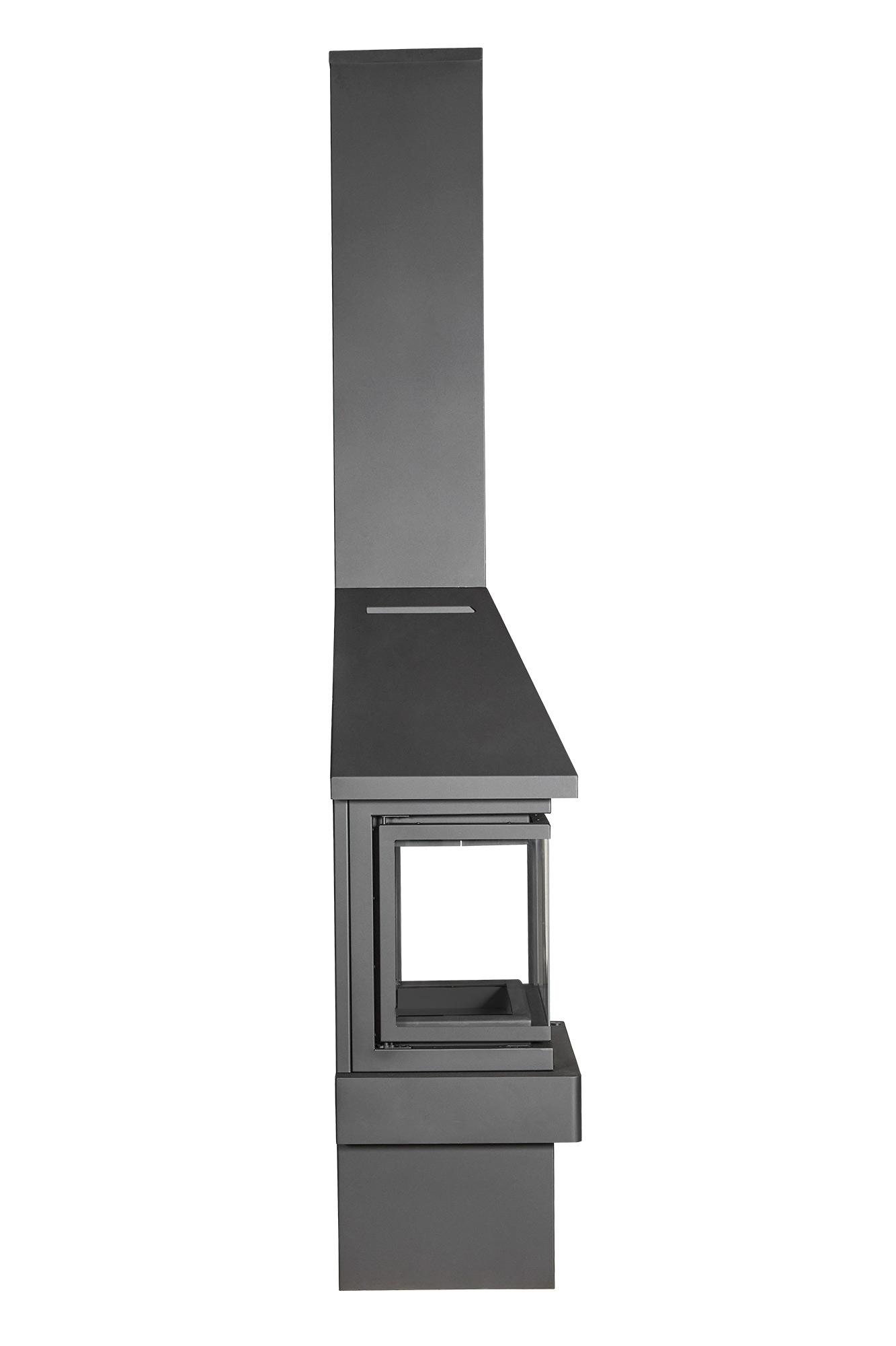 Камин пристенный с панорамным стеклом черный ЭкоКамин Прага PK001