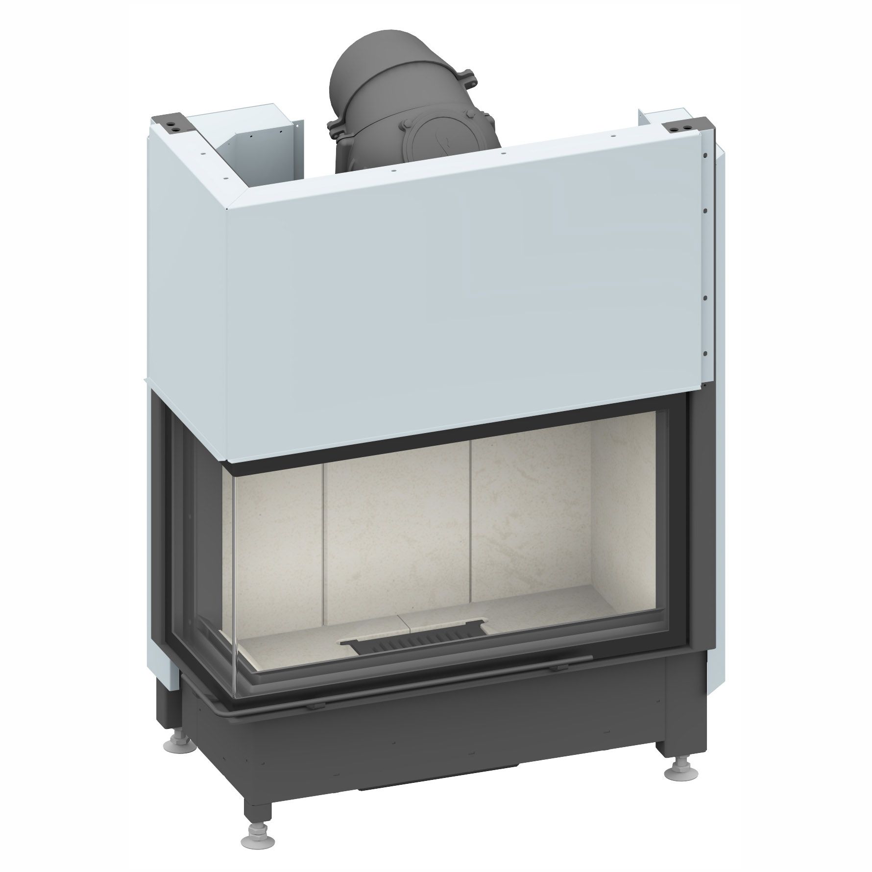 Угловая каминная топка с цельным угловым стеклом и системой чистого стекла Schmid Ekko L 84(34)57 h