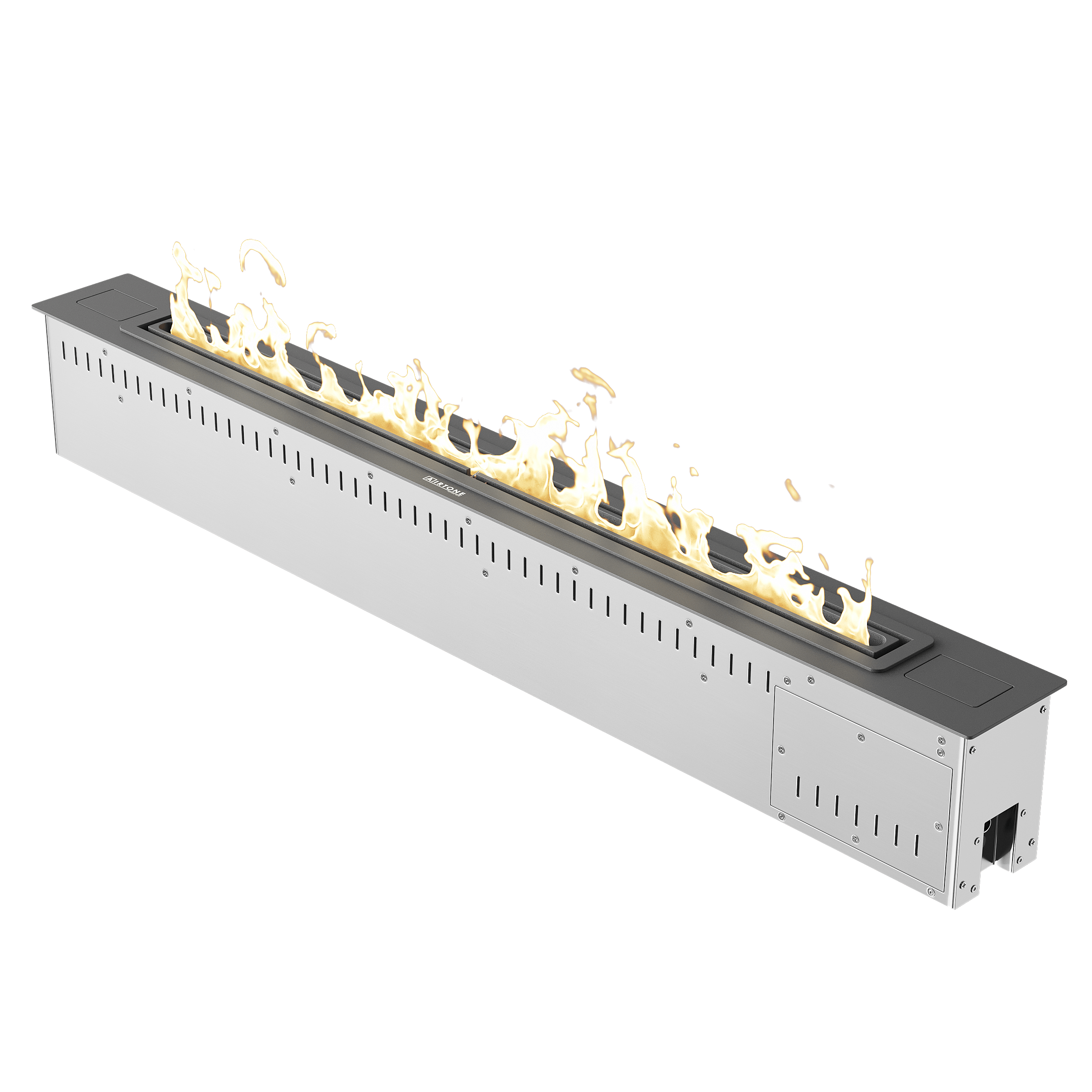 Автоматический встраиваемый биокамин узкий серебристо-черный с пультом управления Airtone Slim 1200