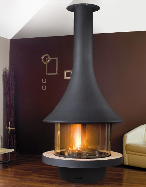 Камин центральный подвесной с панорамным стеклом и островным расположением Bordelet Eva 992