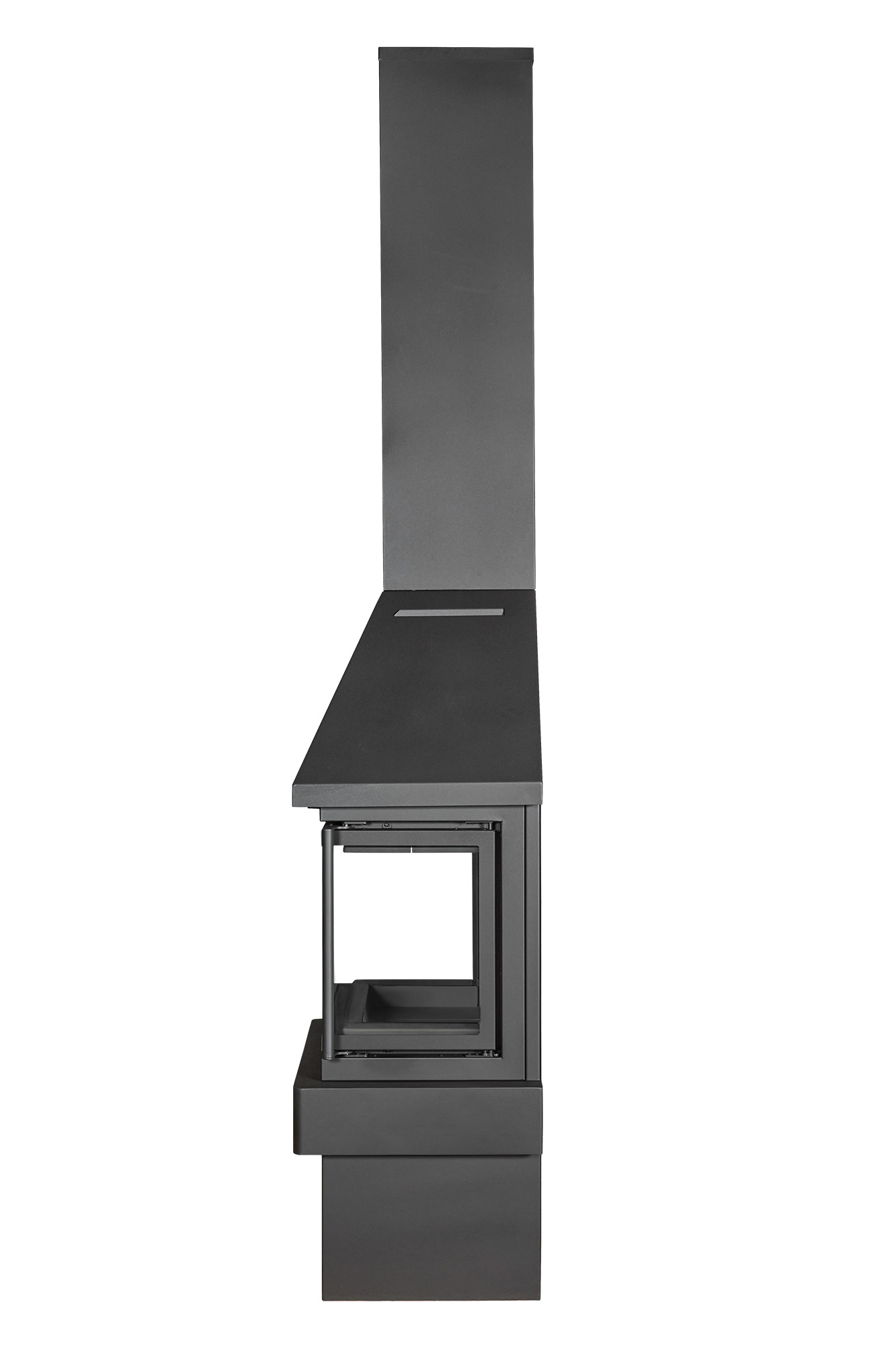 Камин пристенный с панорамным стеклом черный ЭкоКамин Прага PK001