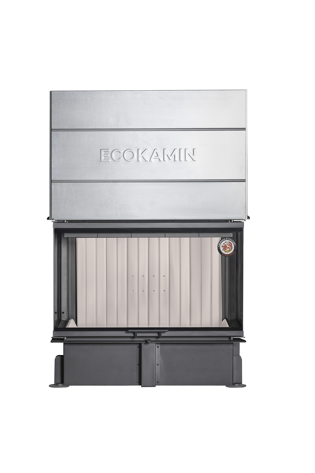 Каминная топка с тремя стеклами и вертикальной ламелью EcoKamin Дельта 1000V