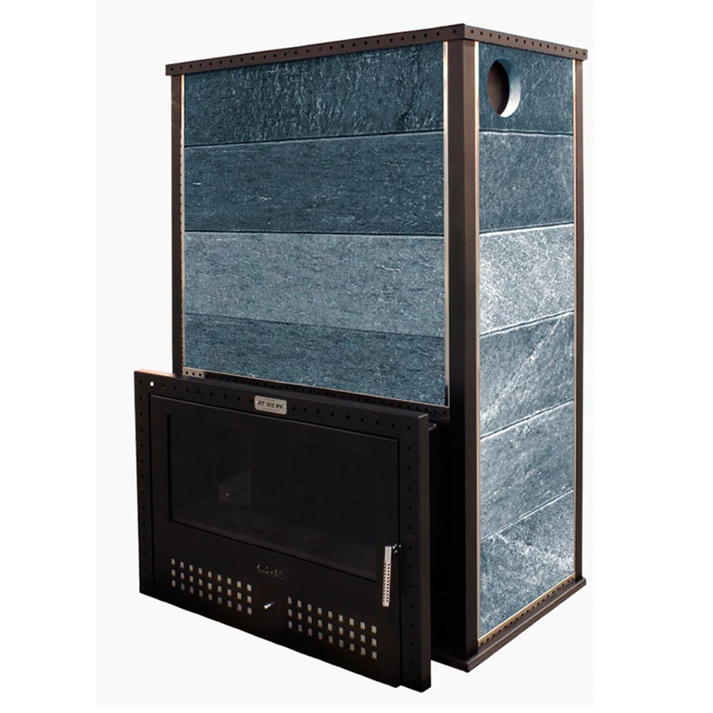 Печь для бани с облицовкой талькомагнезит и выносной топкой Klover KLV RT 100-RV