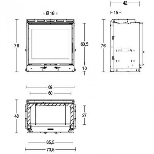 Каминная топка стальная с прямым стеклом Piazzetta MC 65/60 P04806000