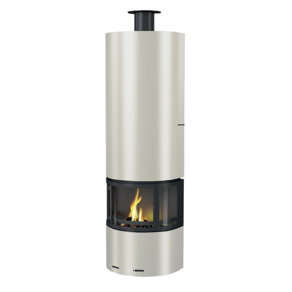 Камин пристенный с панорамным стеклом и напольной конструкцией Traforart Diamante Frontal