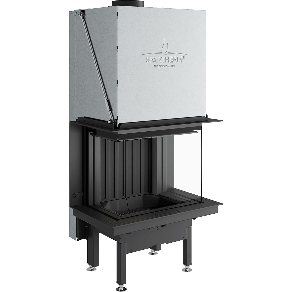 Каминная топка закрытая трехсторонняя с П-образным стеклом и подъемным механизмом Spartherm Premium A-3RL-60h