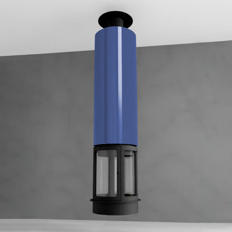 Камин подвесной центральный круглый с панорамным остеклением и дымоходом диаметром 180 мм Traforart Olympia Suspendida