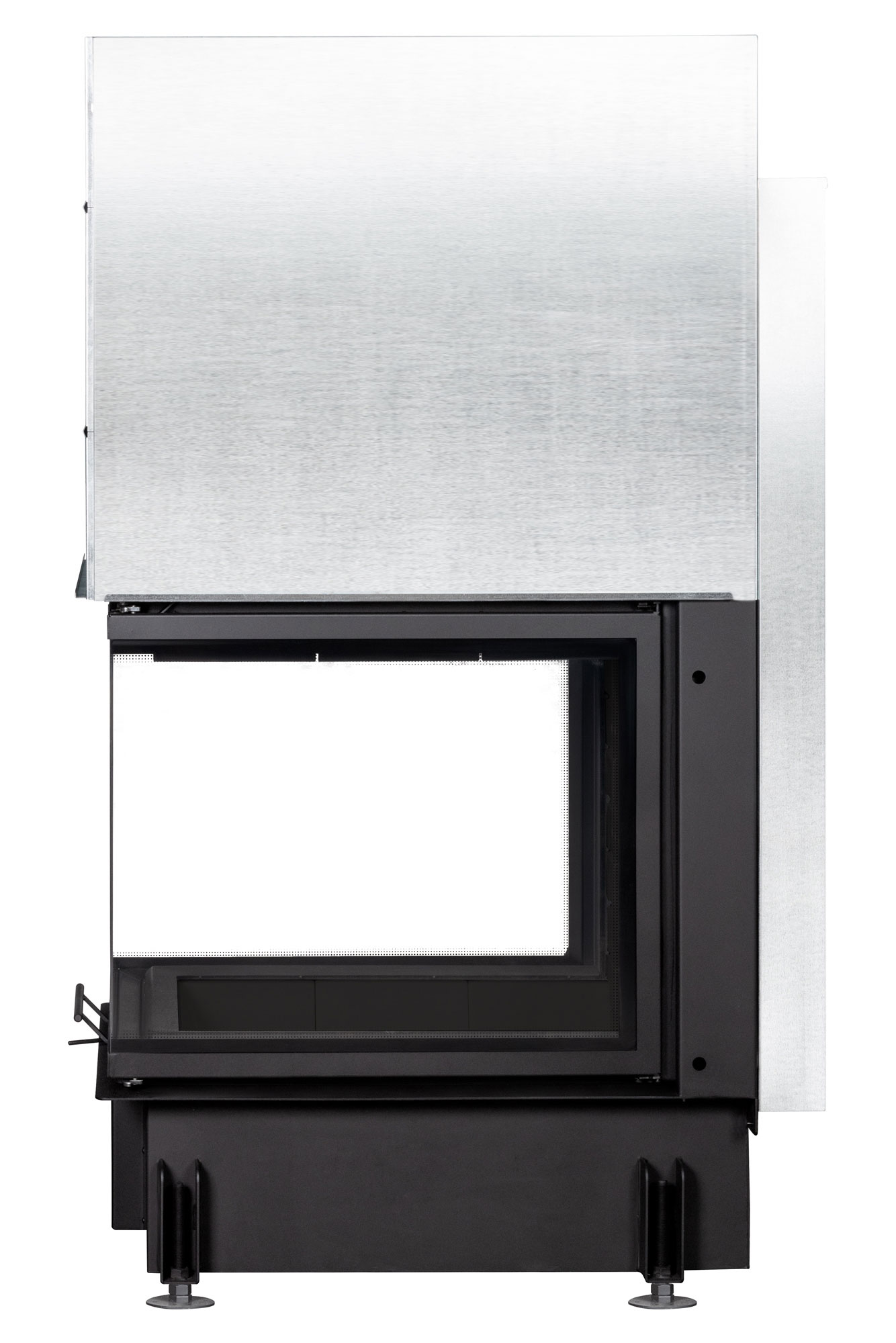 Каминная топка трехсторонняя с подовым горением и черной шамотной футеровкой Экокамин Дельта 700PB