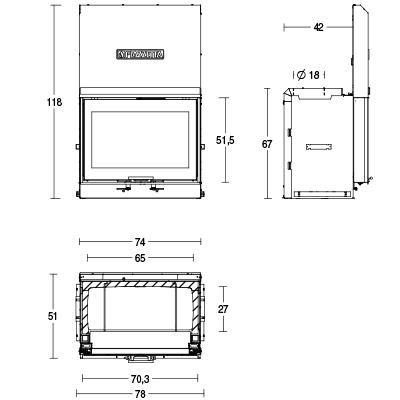 Топка каминная закрытая с прямым стеклом и подъемной дверцей Piazzetta MC 70/51SL P04815100