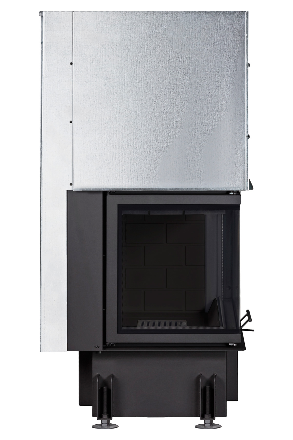 Каминная топка с угловым стеклом и черным шамотом EcoKamin Дельта 800LB