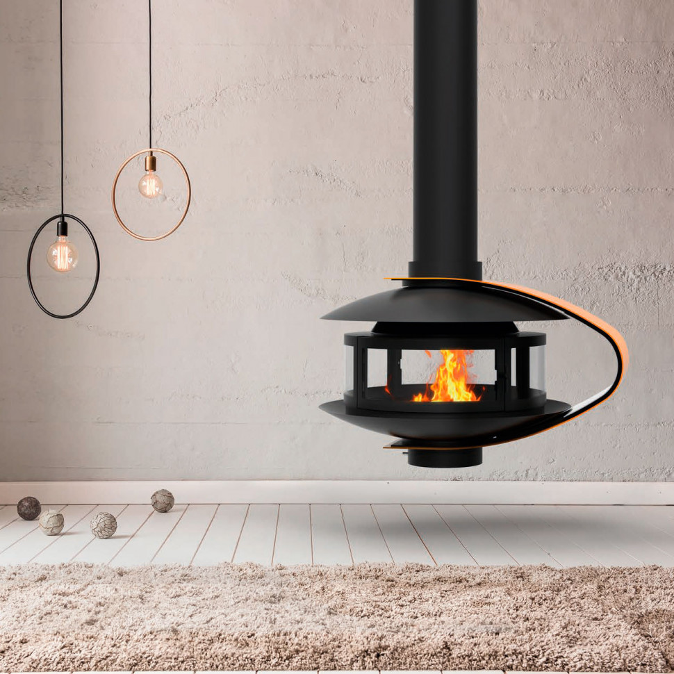 Камин подвесной центральный со стеклом круглой формы и панорамным обзором Traforart Fancy Central