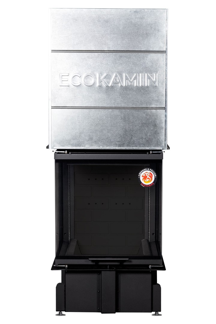 Каминная топка трехсторонняя с подовым горением и черной шамотной футеровкой Экокамин Дельта 700PB
