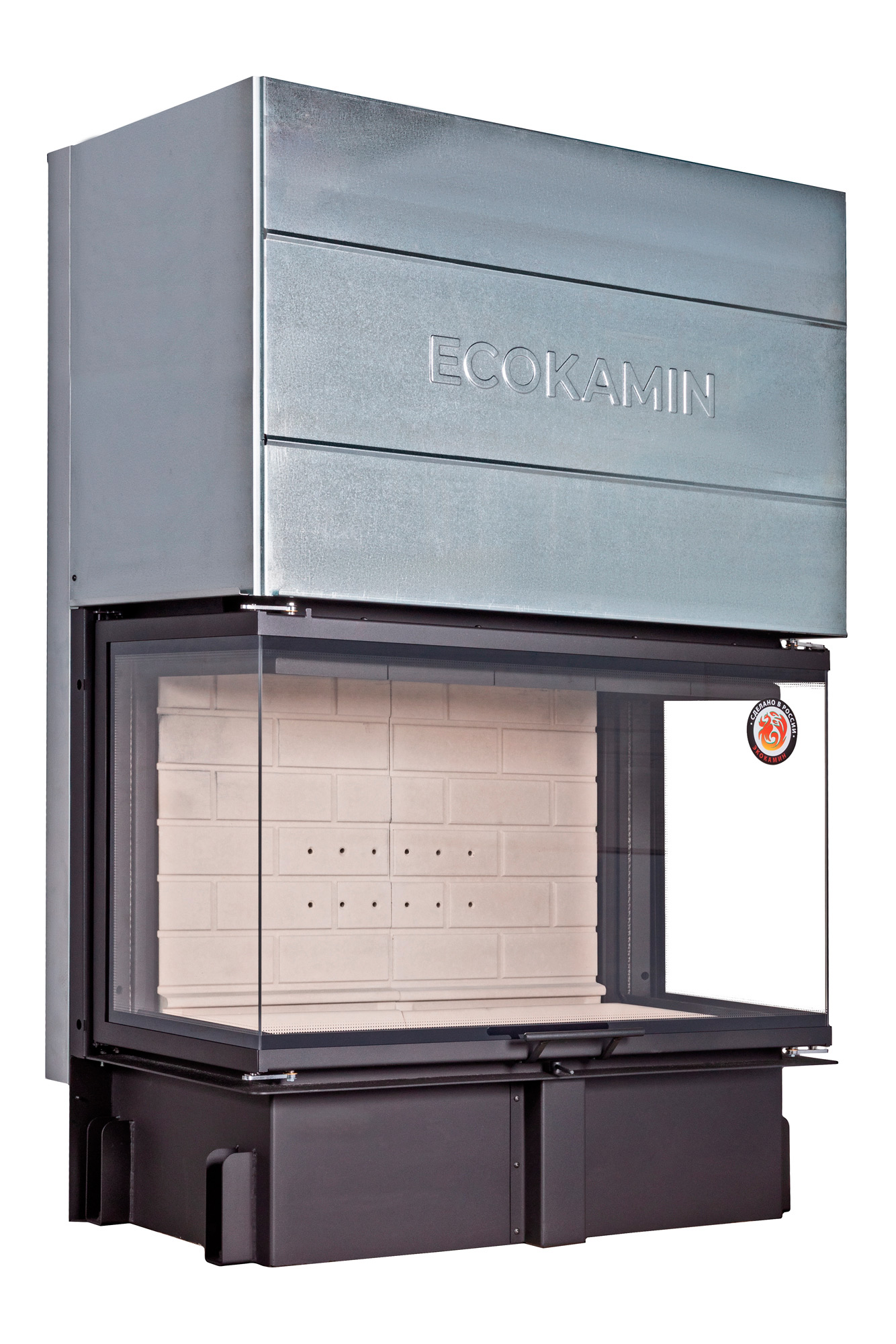 Каминная топка трехсторонняя с подовым горением и принтингом EcoKamin Дельта 1000P купить в Санкт-Петербурге