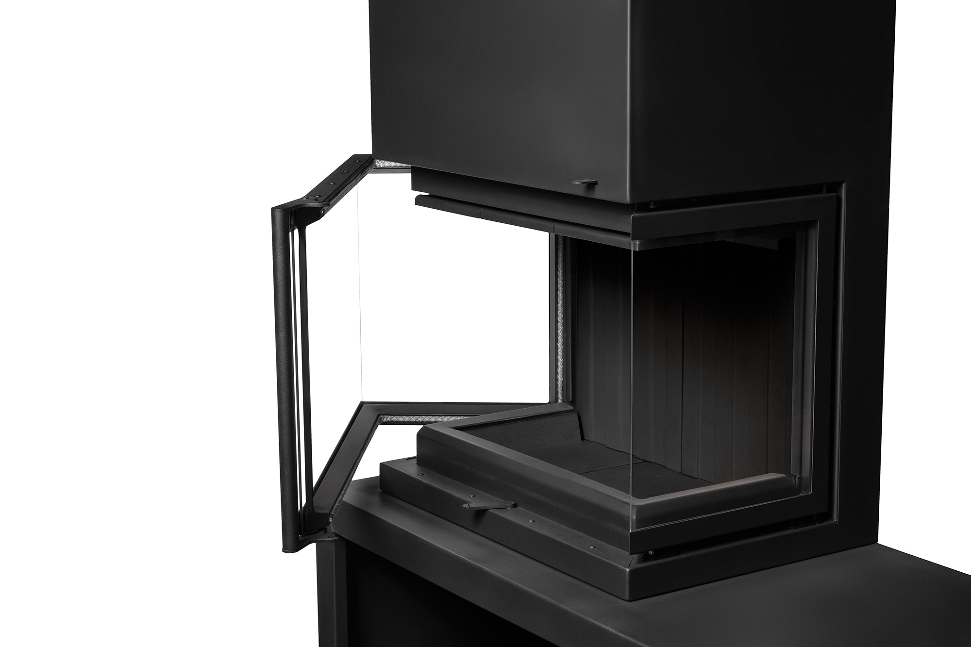 Камин пристенный с дровником слева черный подовый Экокамин Мадрид 64707