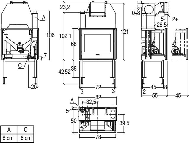 Каминная топка с фронтальной загрузкой и регулируемым комплектом Piazzetta MP 11 PI2911130-0