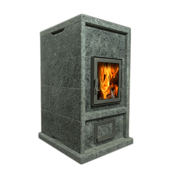 Печь-камин теплонакопительная с облицовкой серпентинит Talkorus Tuli 15/1260