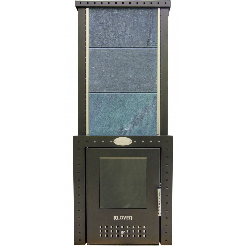 Печь для бани дровяная с выносом туннеля и облицовкой серпентинитом Klover KLV RT 50-RV