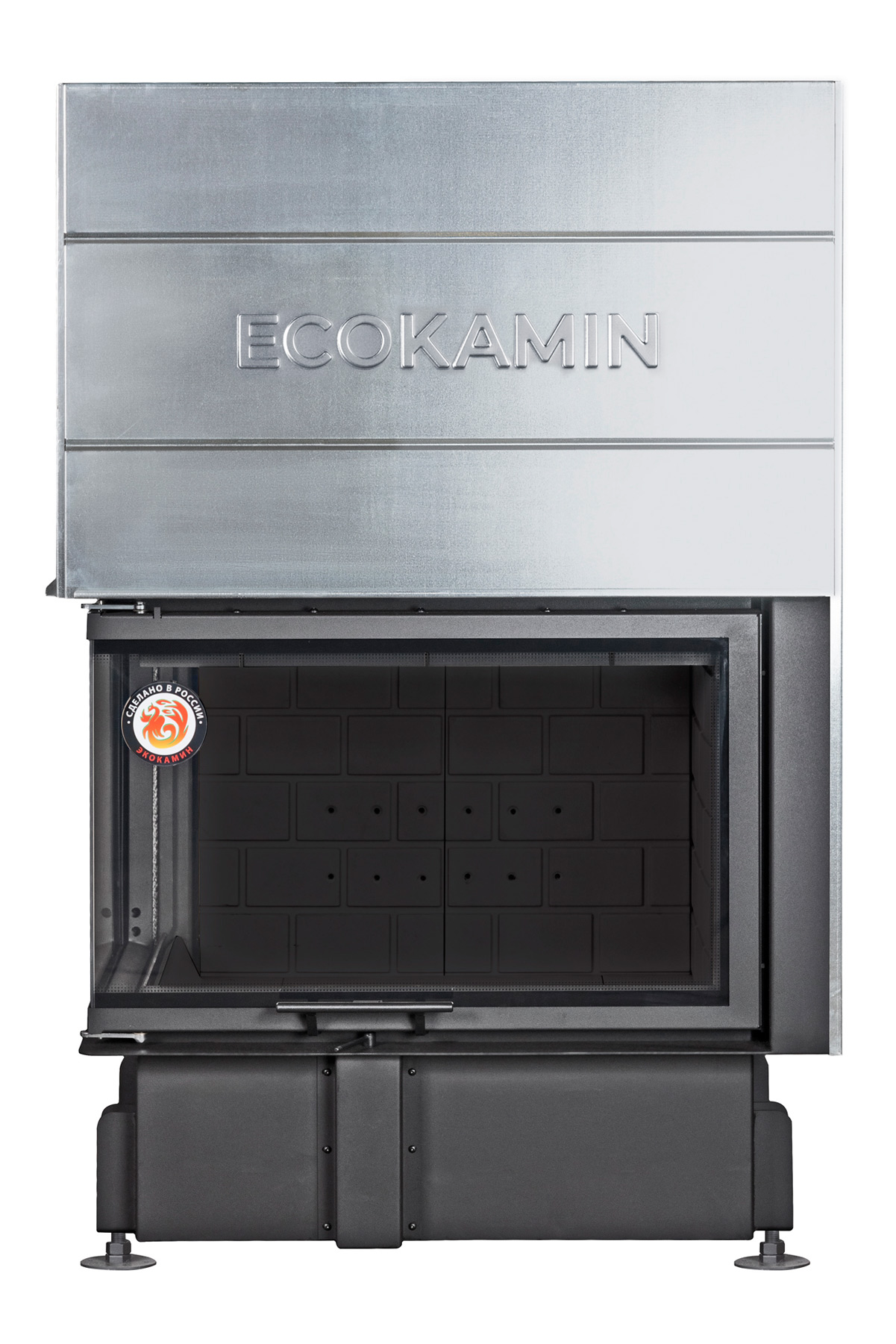 Каминная топка с угловым стеклом и черным шамотом EcoKamin Дельта 800LB купить в Санкт-Петербурге