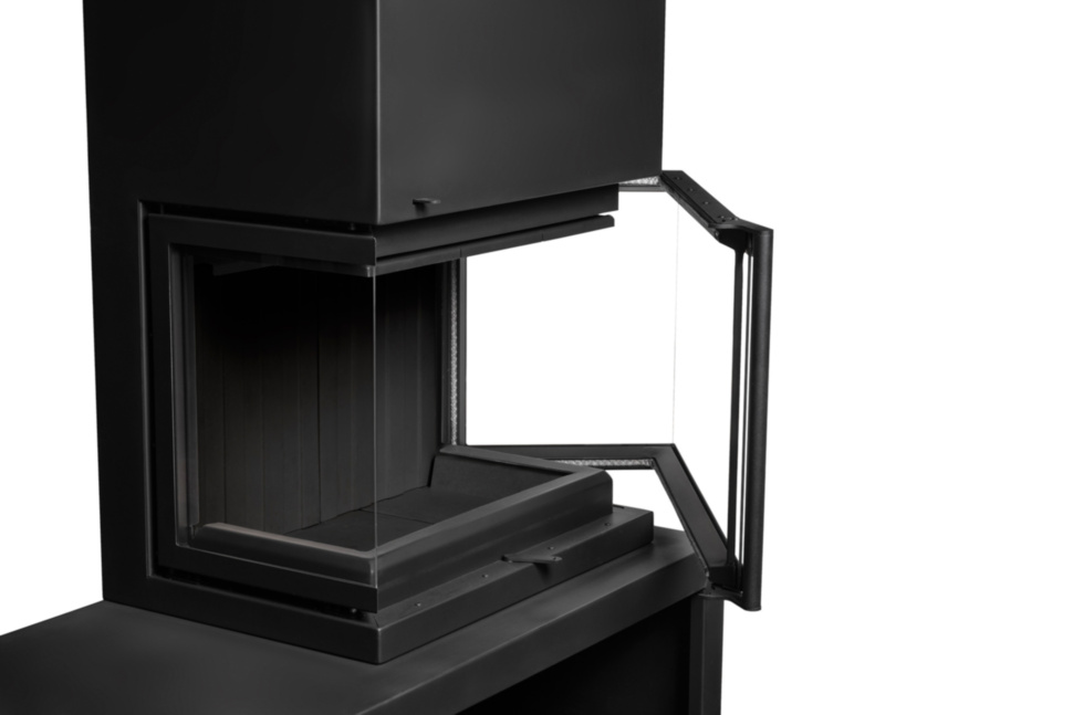 Камин пристенный с дровником черный Экокамин Мадрид Гигант справа