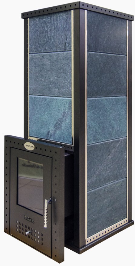 Печь банная дровяная в облицовке талькомагнезит Klover KLV RT 35-RV