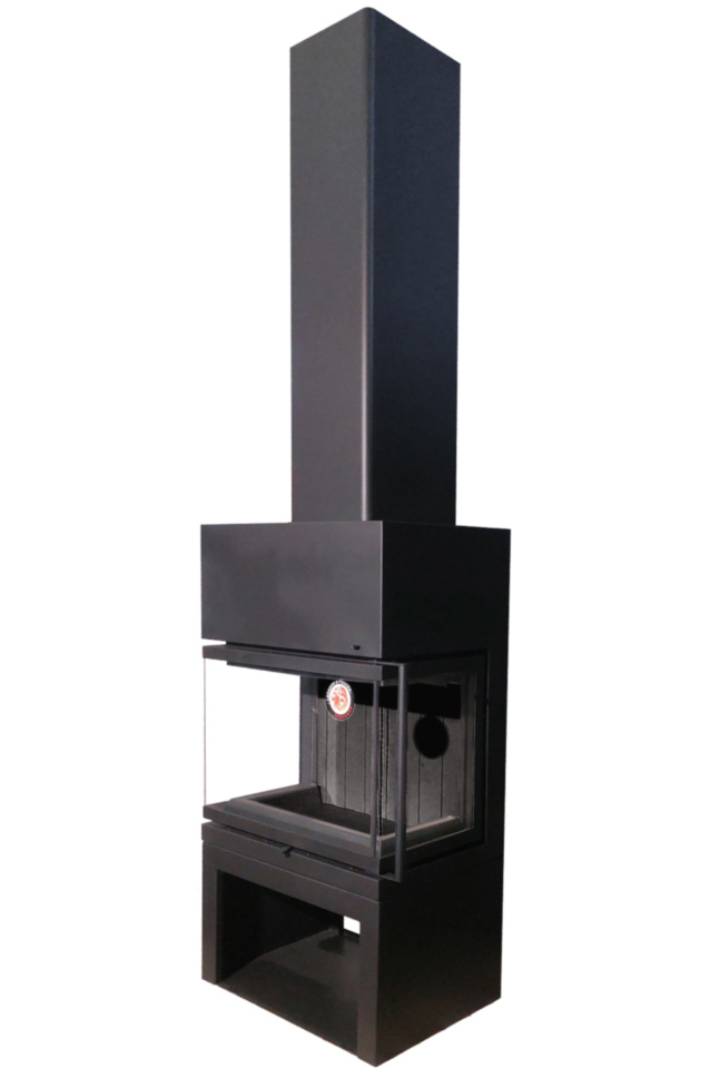 Камин на дровнике черный шамот EcoKamin МАДРИД