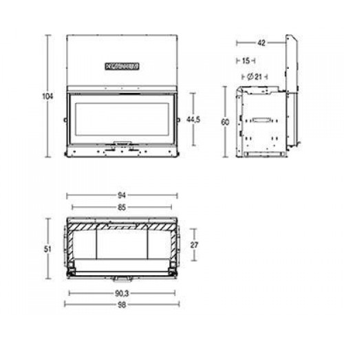 Каминная топка пристенная стальная с прямым стеклом Piazzetta MC 90/44 SL P04814400
