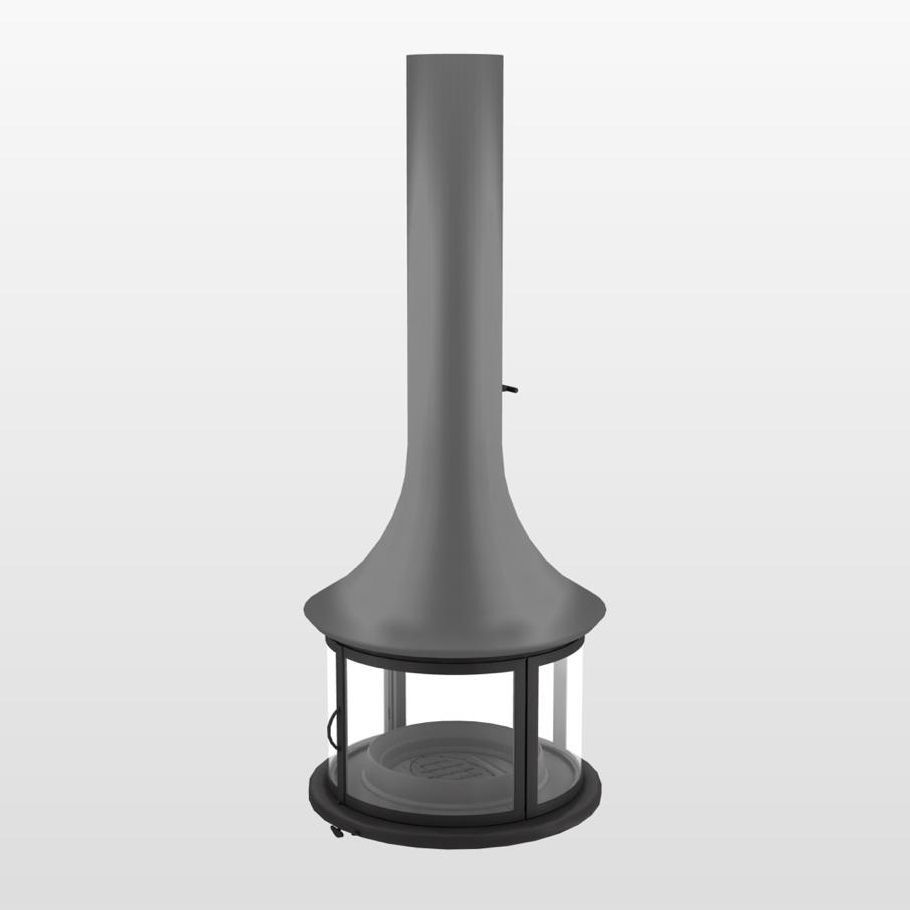 Центральный камин панорамный с четырьмя стеклами и подвесной конструкцией Bordelet Lea 998