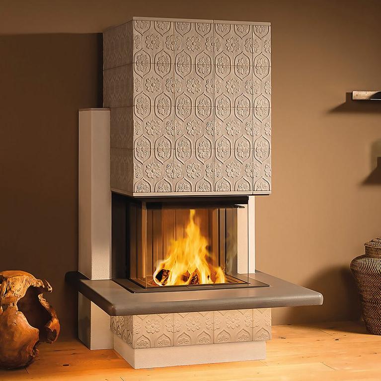 Каминная топка закрытая трехсторонняя с П-образным стеклом и подъемным механизмом Spartherm Premium A-3RL-60h