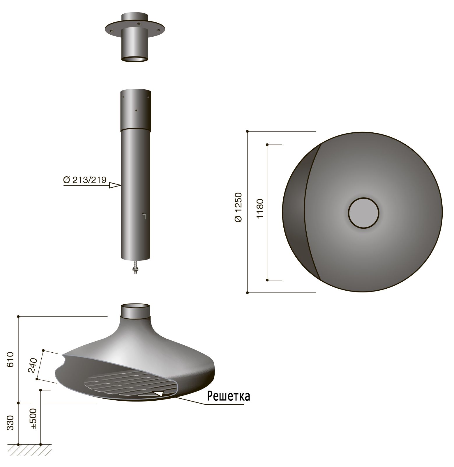 Дизайнерский подвесной камин черный Focus Gyrofocus