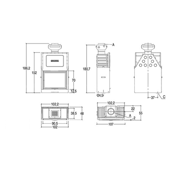 Каминная топка с прямым стеклом Piazzetta MA 262 SL